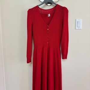 St. John Body Con Red Long Sleeve Knit Dress
